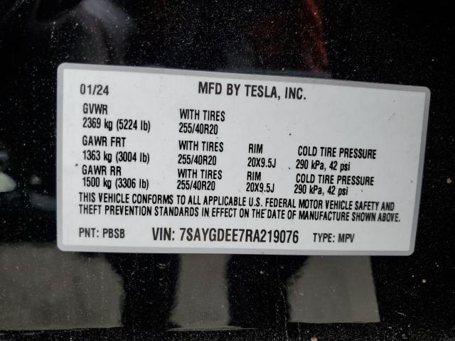 2024 Tesla Model Y VIN: 7SAYGDEE7RA219076 Lot: 60963374