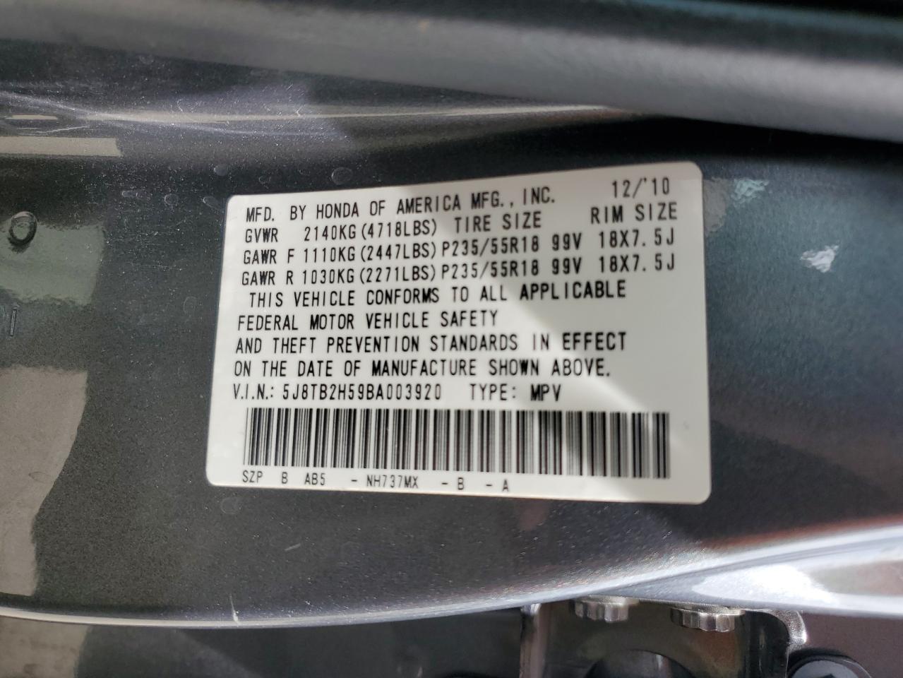 5J8TB2H59BA003920 2011 Acura Rdx Technology