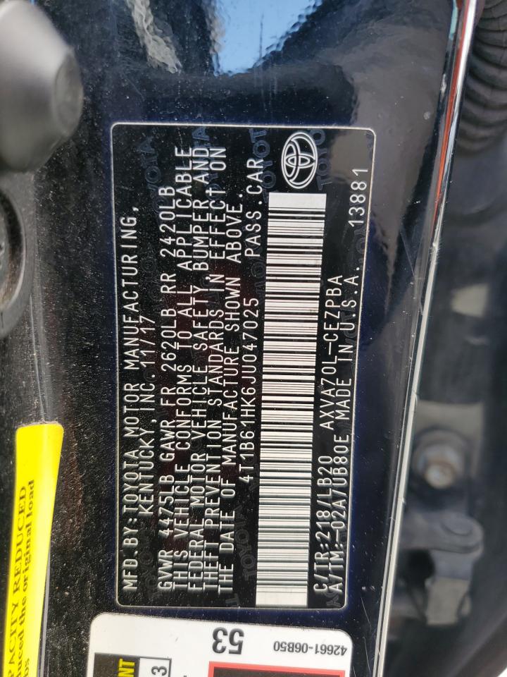 4T1B61HK6JU047025 TOYOTA CAMRY 2018