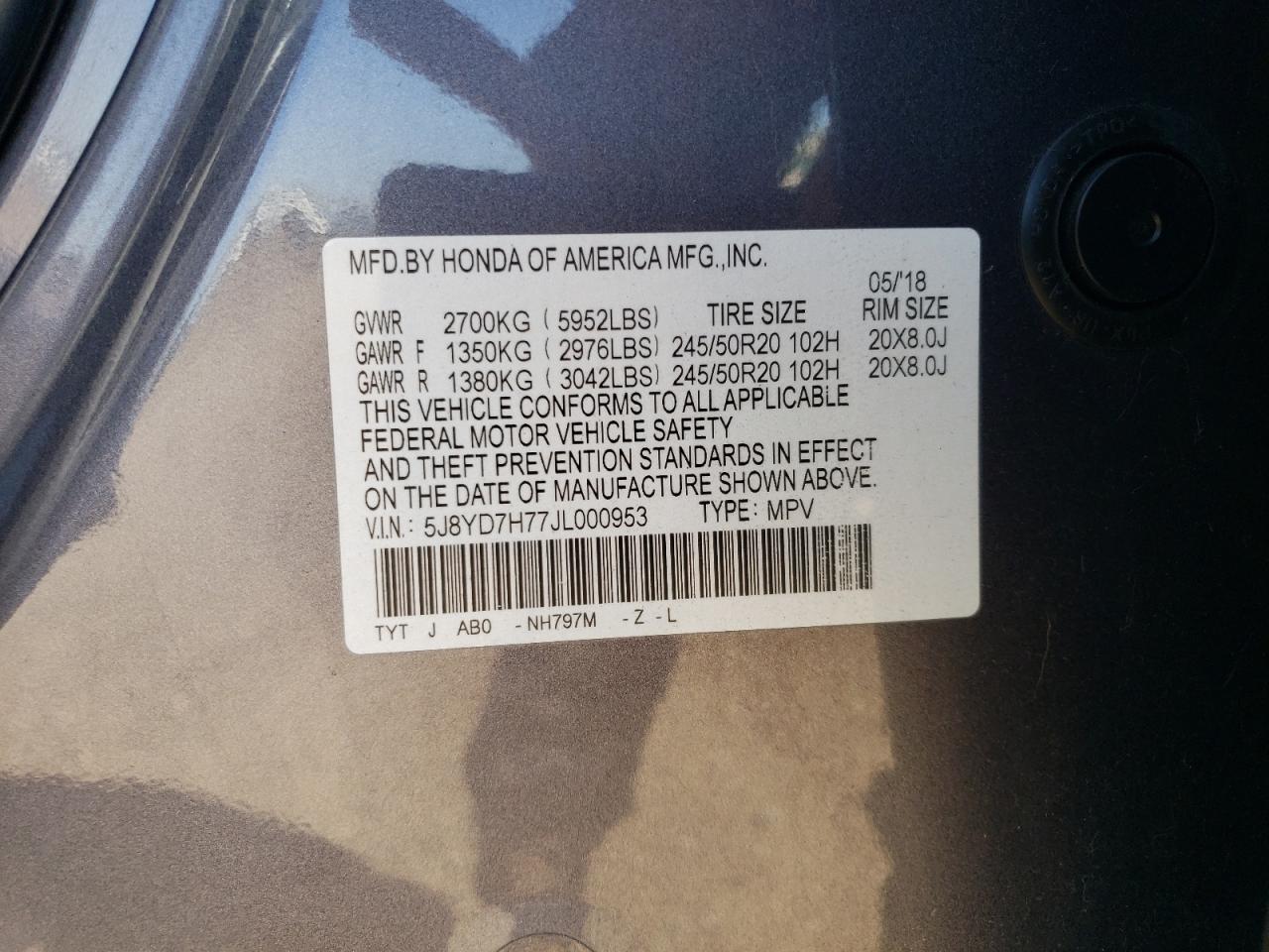 5J8YD7H77JL000953 2018 Acura Mdx Sport Hybrid Advance