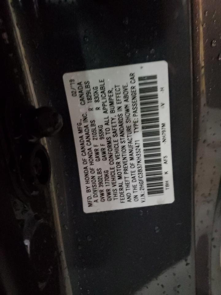 2HGFC3B37KH352471 HONDA CIVIC 2019