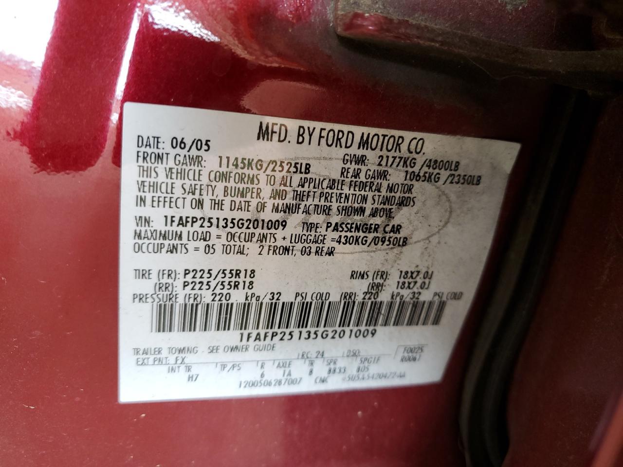 1FAFP25135G201009 2005 Ford Five Hundred Limited