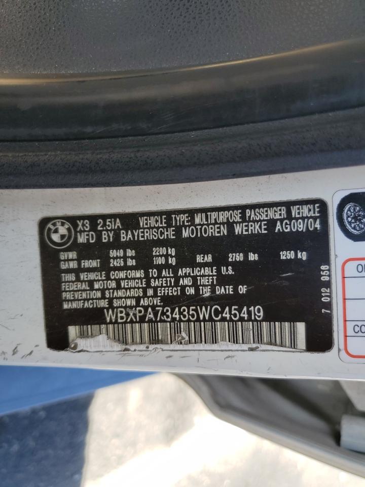 WBXPA73435WC45419 2005 BMW X3 2.5I