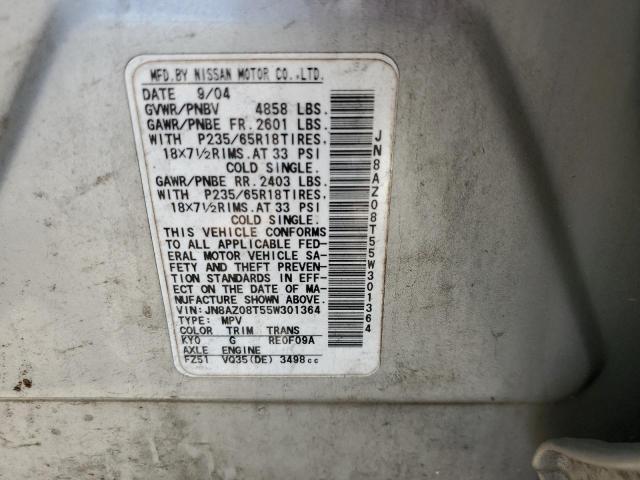 2005 Nissan Murano Sl VIN: JN8AZ08T55W301364 Lot: 58392174