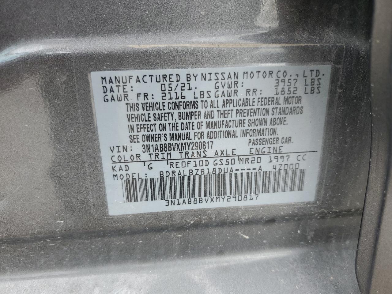 3N1AB8BVXMY290817 2021 Nissan Sentra S