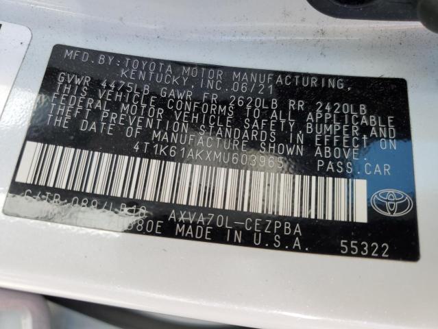 VIN 4T1K61AKXMU603965 2021 Toyota Camry, Xse no.12