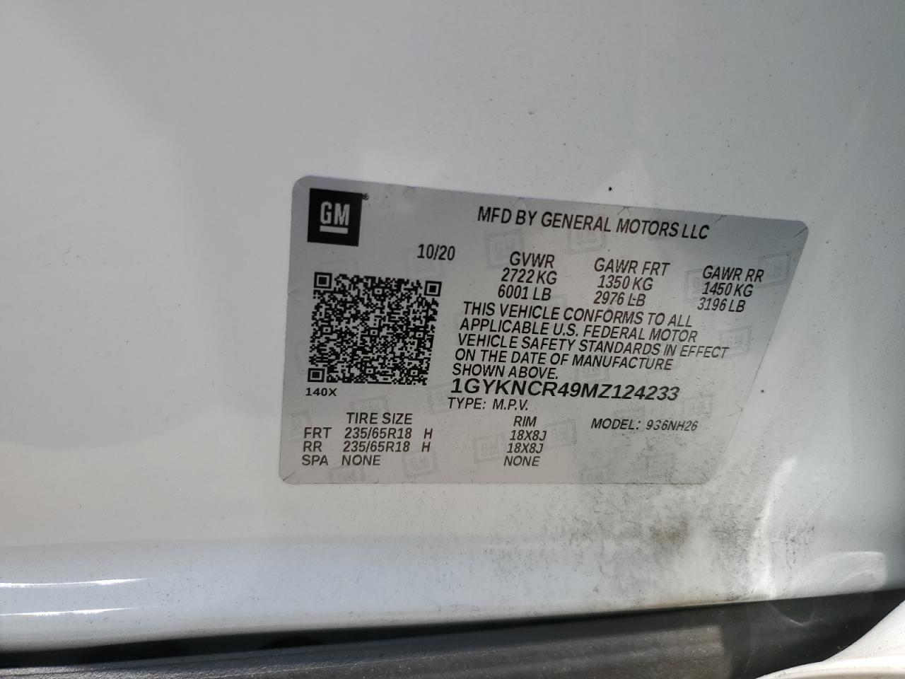 1GYKNCR49MZ124233 2021 Cadillac Xt5 Premium Luxury