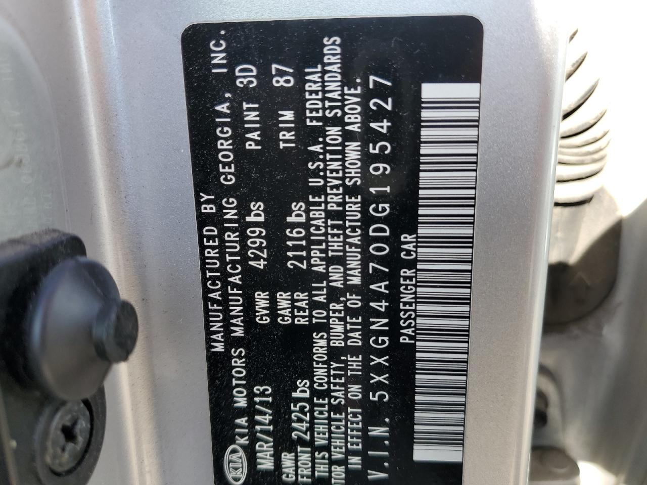 5XXGN4A70DG195427 2013 Kia Optima Ex