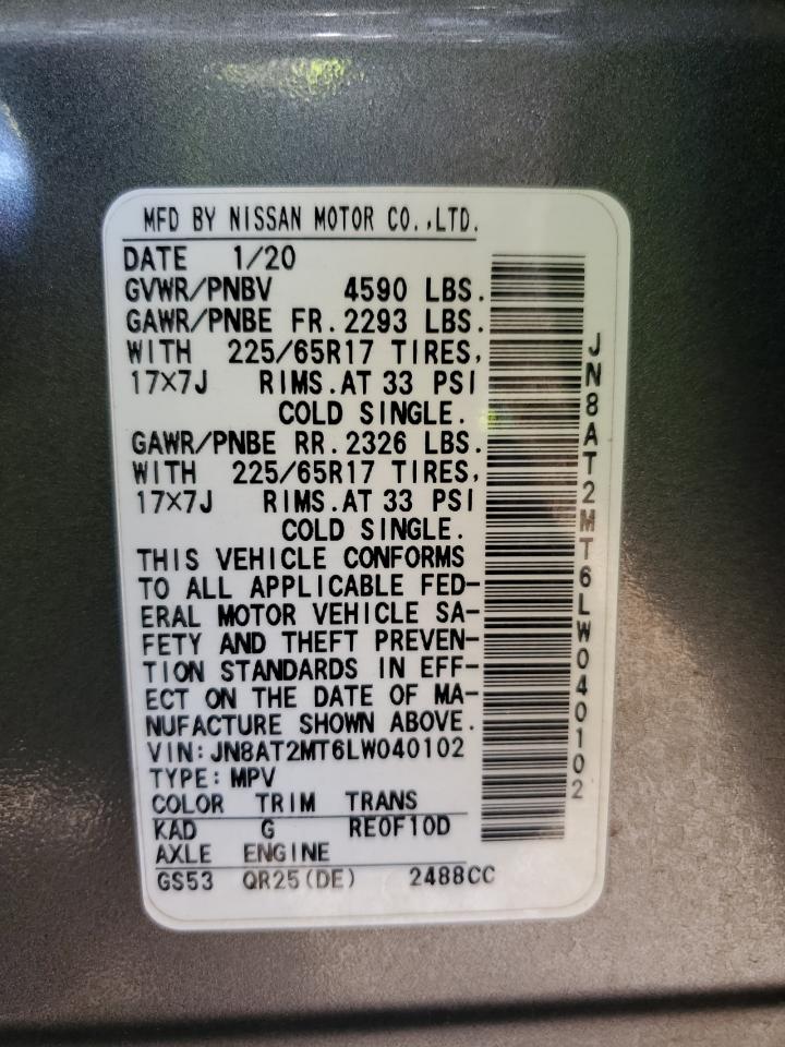 JN8AT2MT6LW040102 NISSAN ROGUE 2020