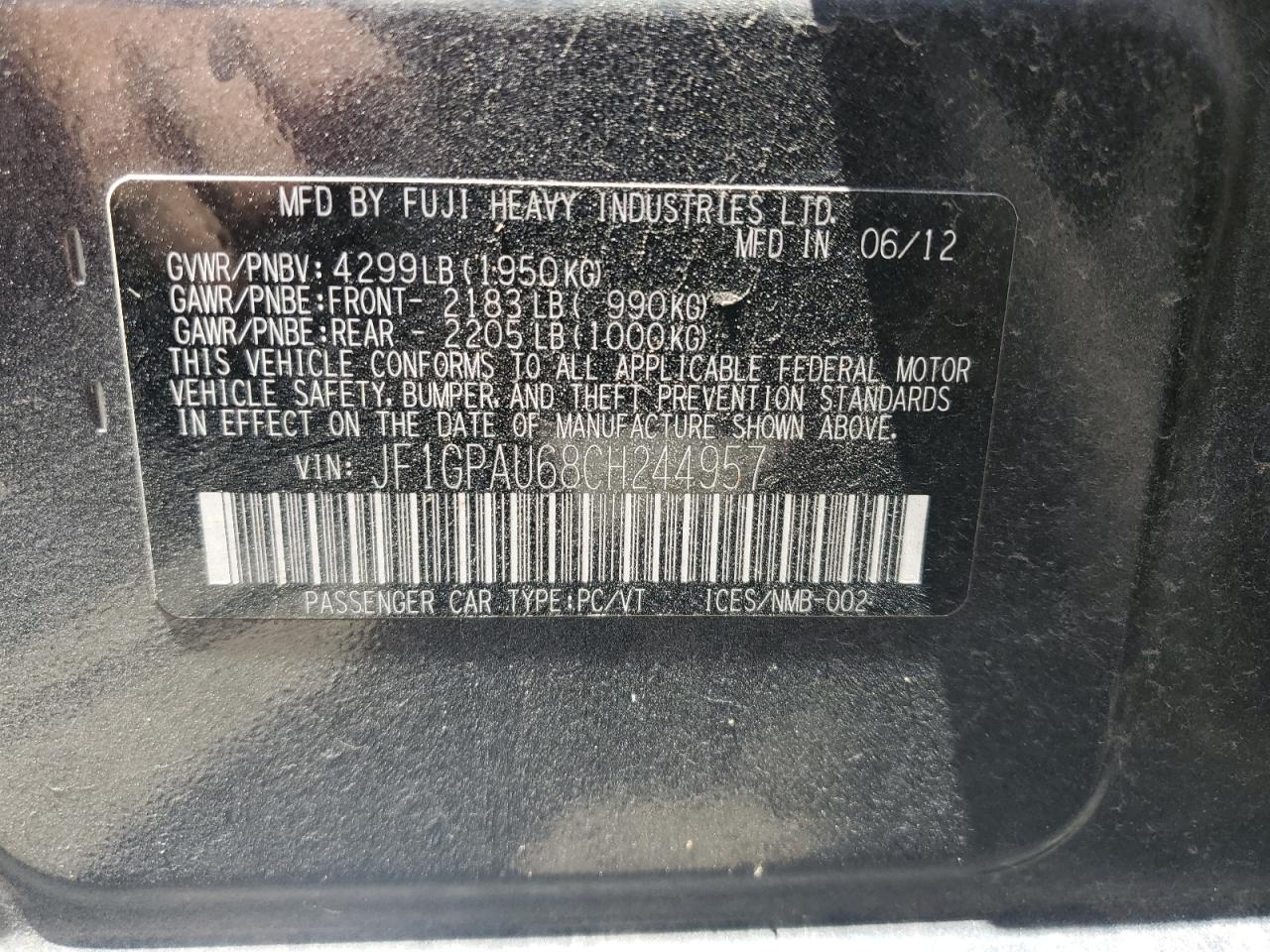 JF1GPAU68CH244957 2012 Subaru Impreza Sport Limited