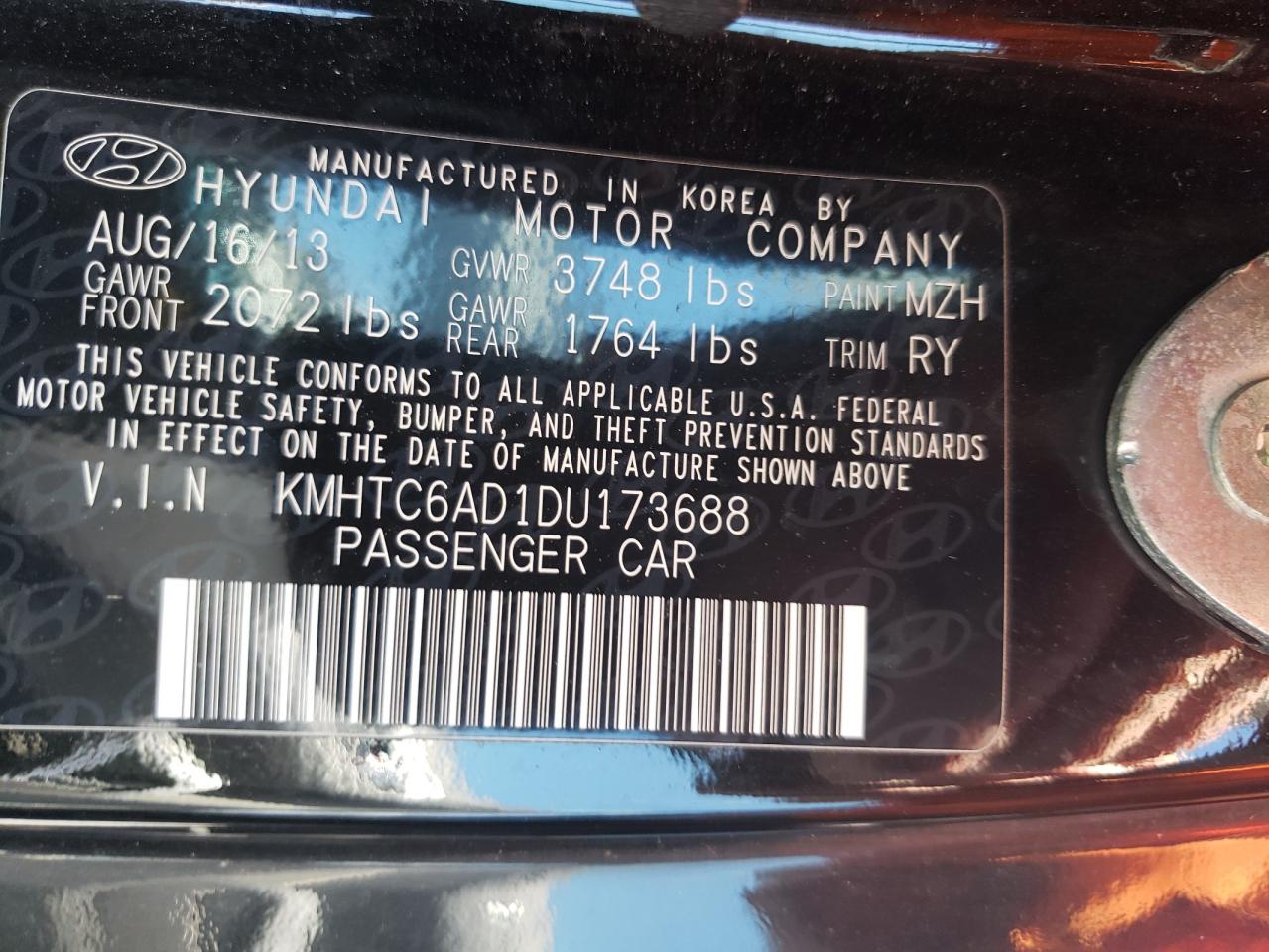 KMHTC6AD1DU173688 2013 Hyundai Veloster