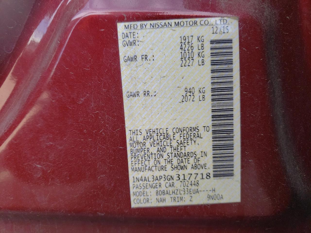 1N4AL3AP3GN317718 NISSAN ALTIMA 2016