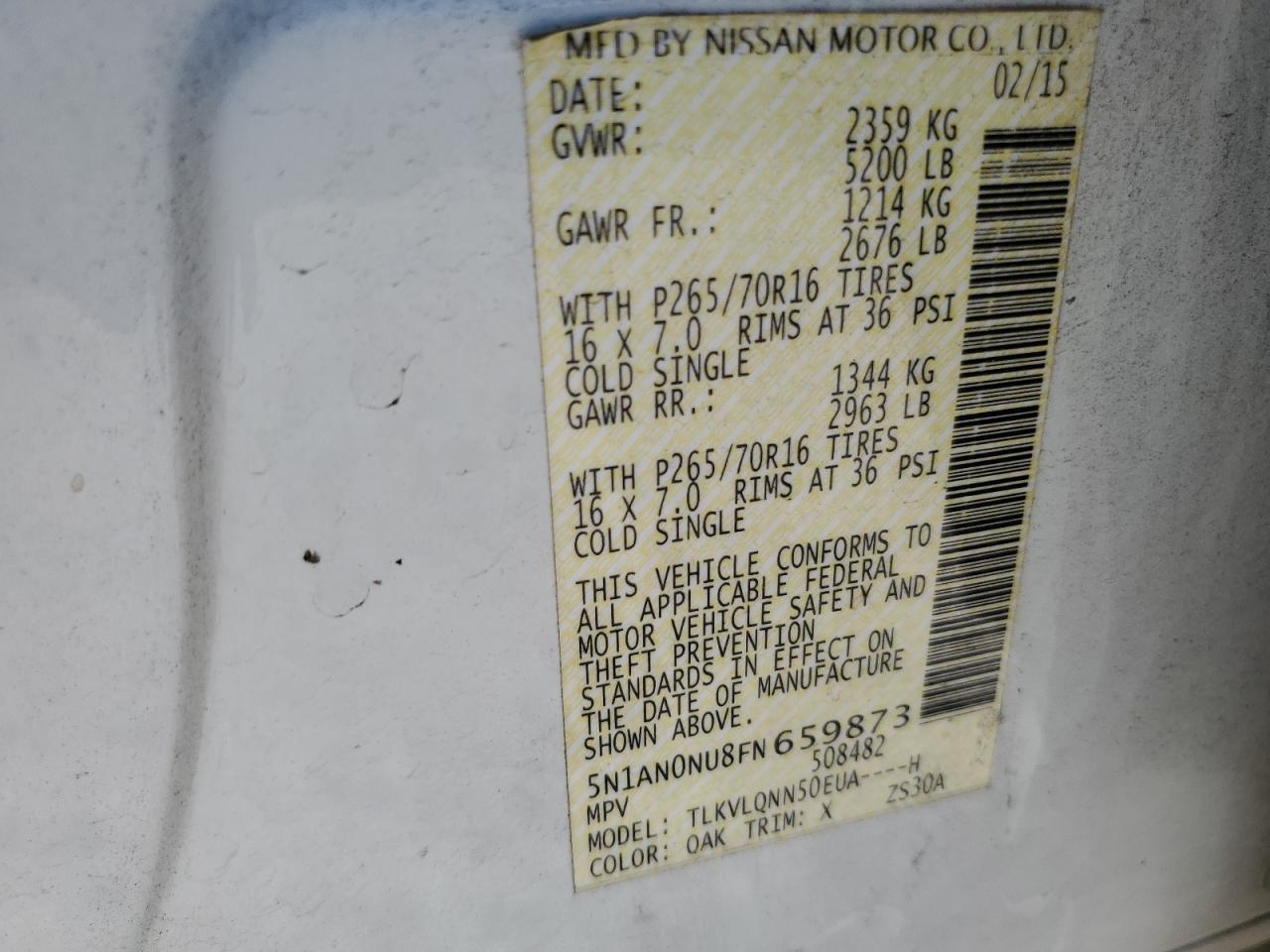 5N1AN0NU8FN659873 2015 Nissan Xterra X