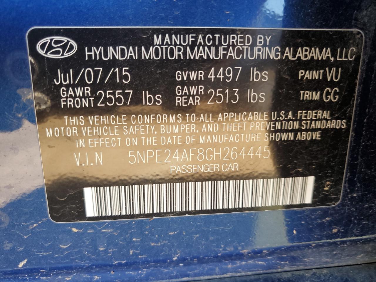 5NPE24AF8GH264445 2016 Hyundai Sonata Se