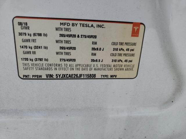 2018 Tesla Model X VIN: 5YJXCAE26JF115808 Lot: 59923034