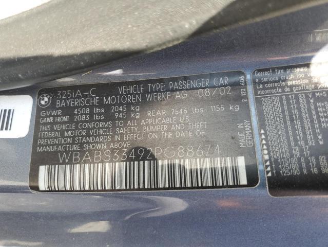 2002 BMW 325 Ci VIN: WBABS33492PG88674 Lot: 58352844