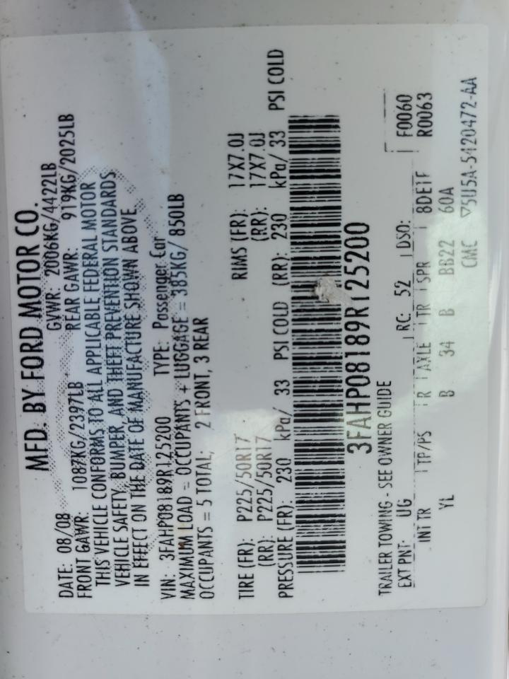 3FAHP08189R125200 2009 Ford Fusion Sel