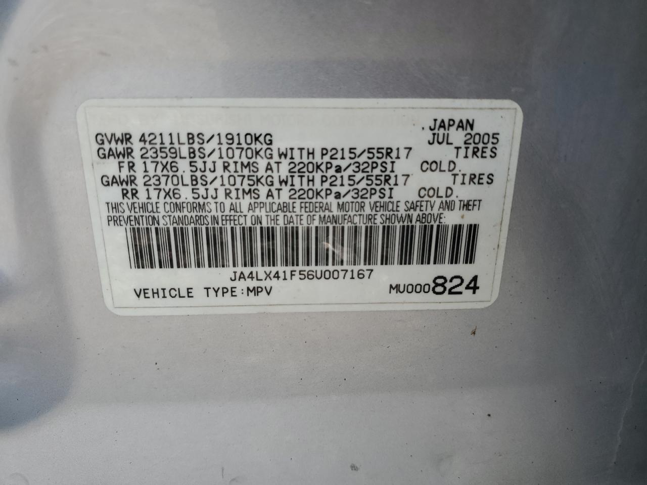 JA4LX41F56U007167 2006 Mitsubishi Outlander Se