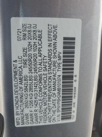2021 Honda Pilot Se VIN: 5FNYF6H24MB101074 Lot: 57295764