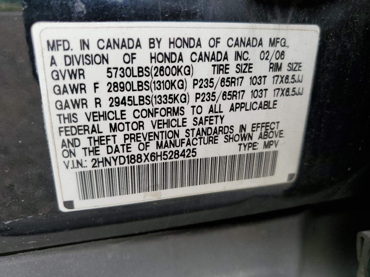 2HNYD188X6H528425 2006 Acura Mdx Touring