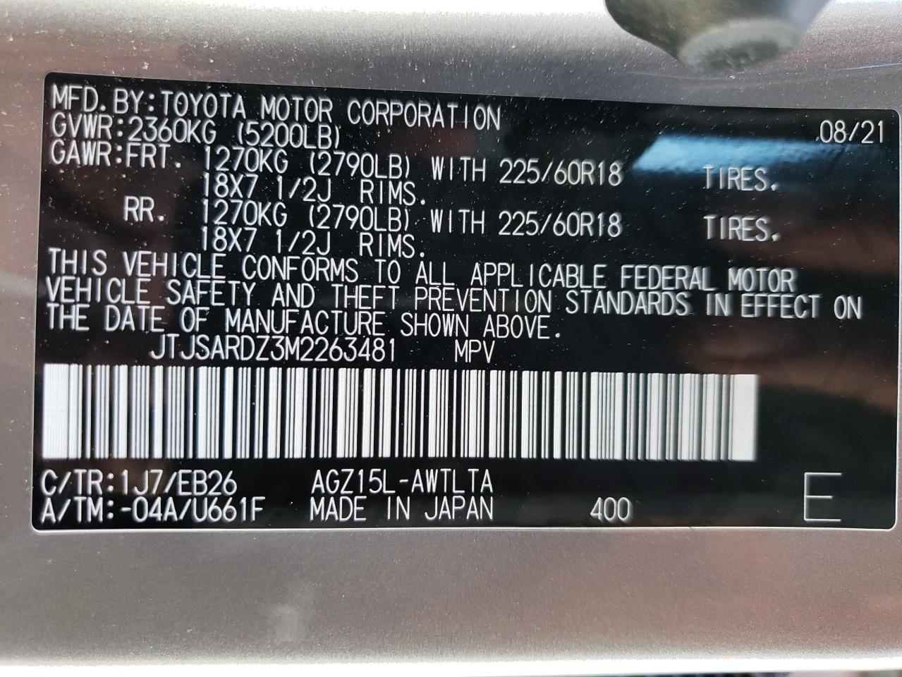 JTJSARDZ3M2263481 2021 Lexus Nx 300 Base