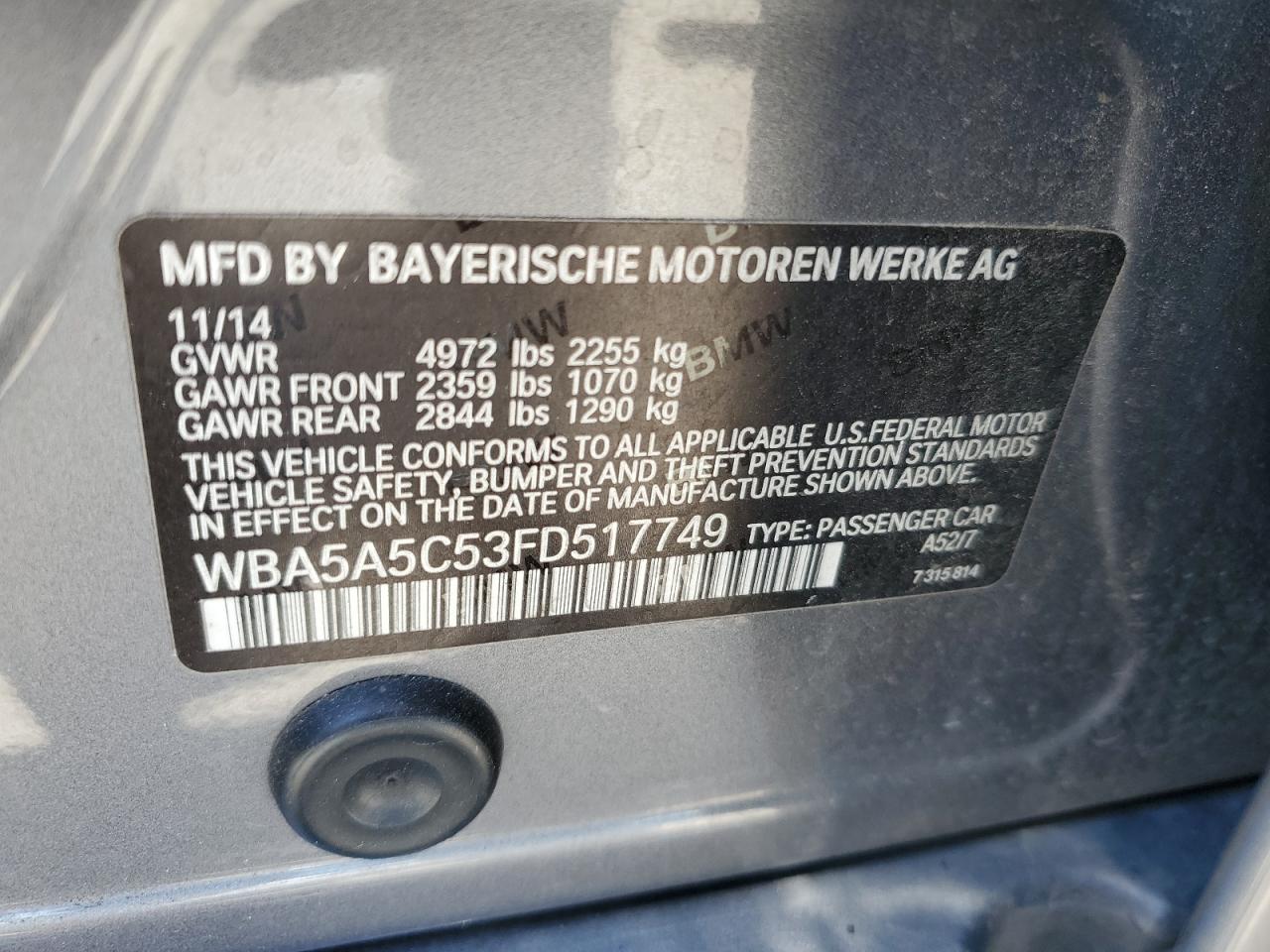 WBA5A5C53FD517749 2015 BMW 528 I