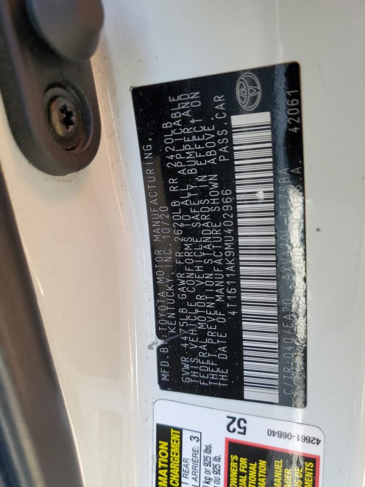 4T1G11AK9MU402966 TOYOTA CAMRY 2021