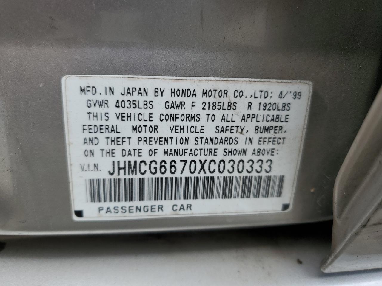 JHMCG6670XC030333 1999 Honda Accord Ex