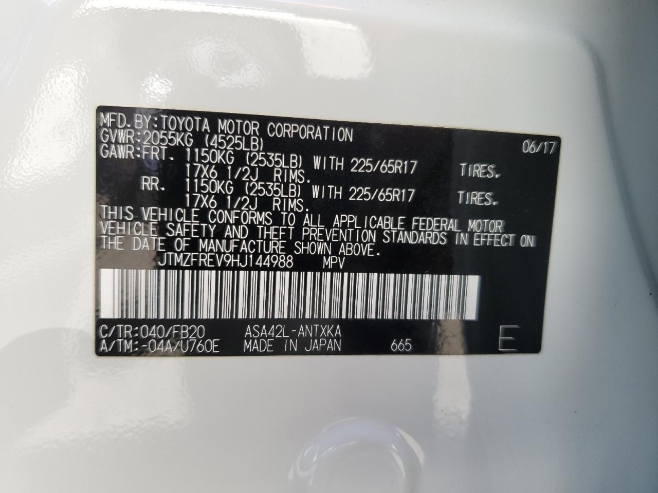 JTMZFREV9HJ144988 TOYOTA RAV4 2017