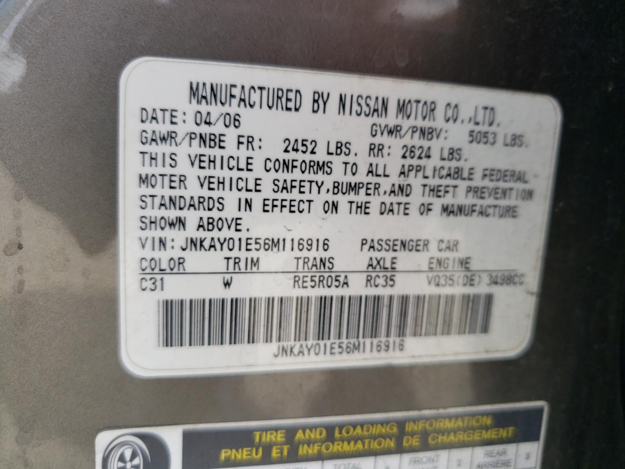 JNKAY01E56M116916 2006 Infiniti M35 Base