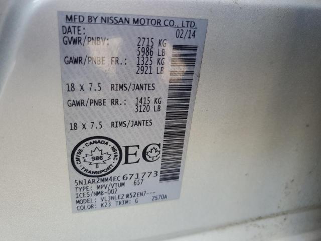 2014 Nissan Pathfinder S VIN: 5N1AR2MM4EC671773 Lot: 59484774