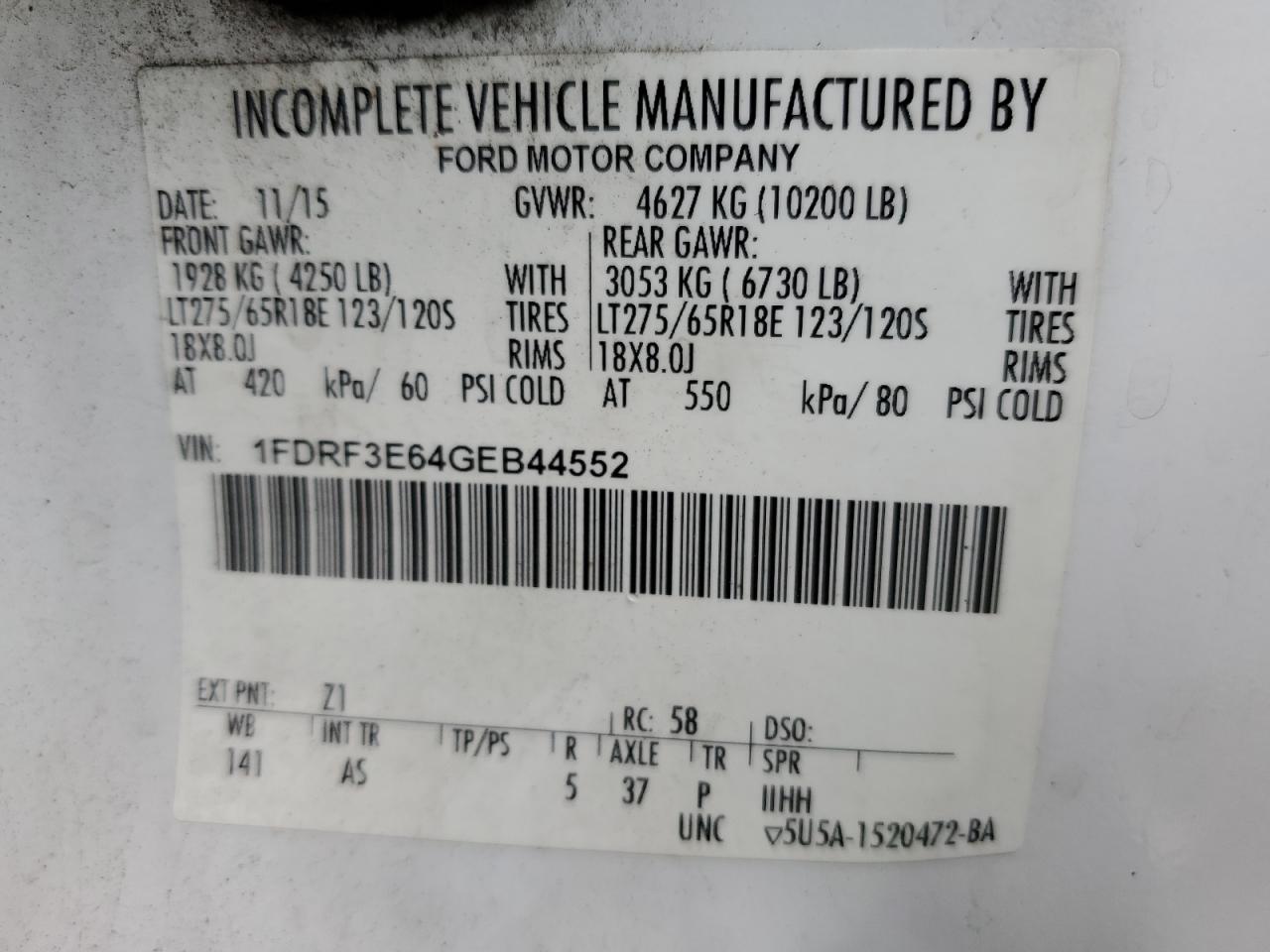 1FDRF3E64GEB44552 FORD F350 2016