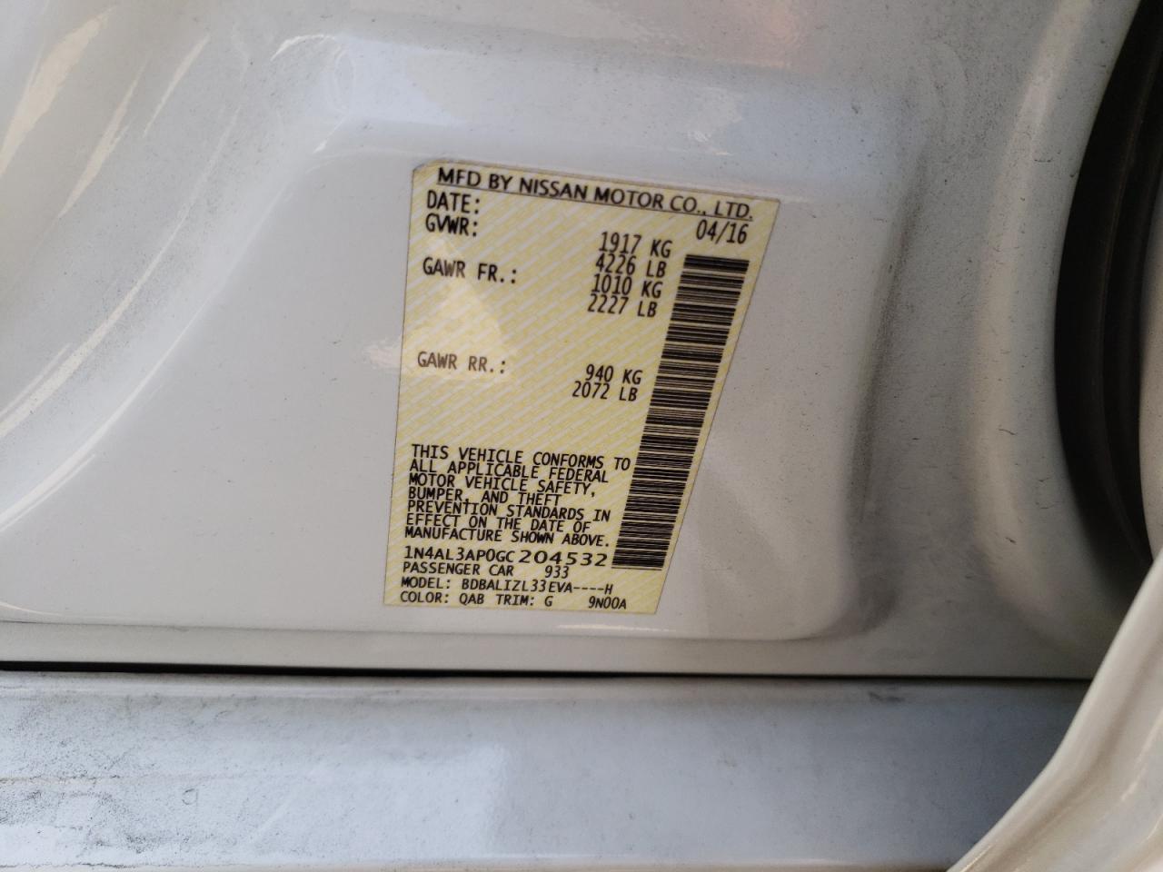 1N4AL3AP0GC204532 NISSAN ALTIMA 2016