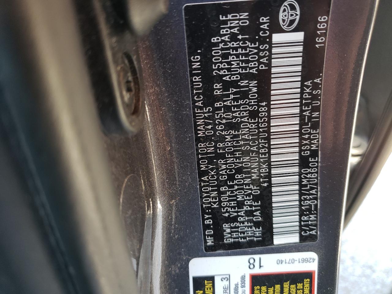 4T1BK1EB2FU165984 2015 Toyota Avalon Xle