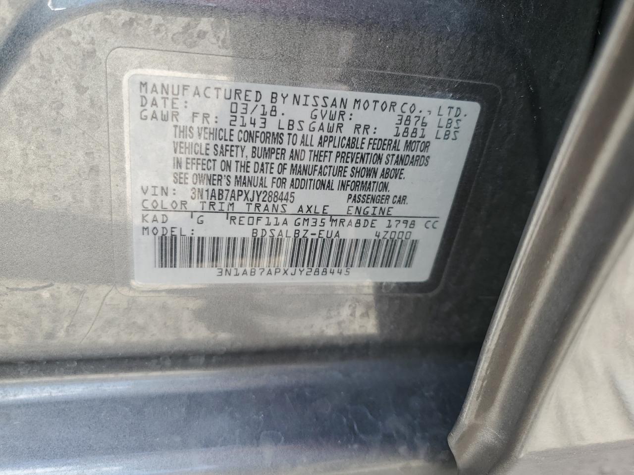 3N1AB7APXJY288445 NISSAN SENTRA 2018
