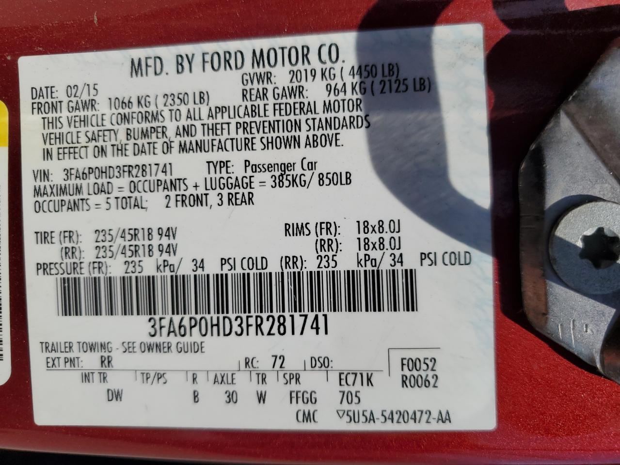 3FA6P0HD3FR281741 2015 Ford Fusion Se