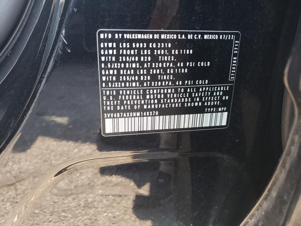 3VV4B7AX0NM149370 2022 Volkswagen Tiguan Sel R-Line