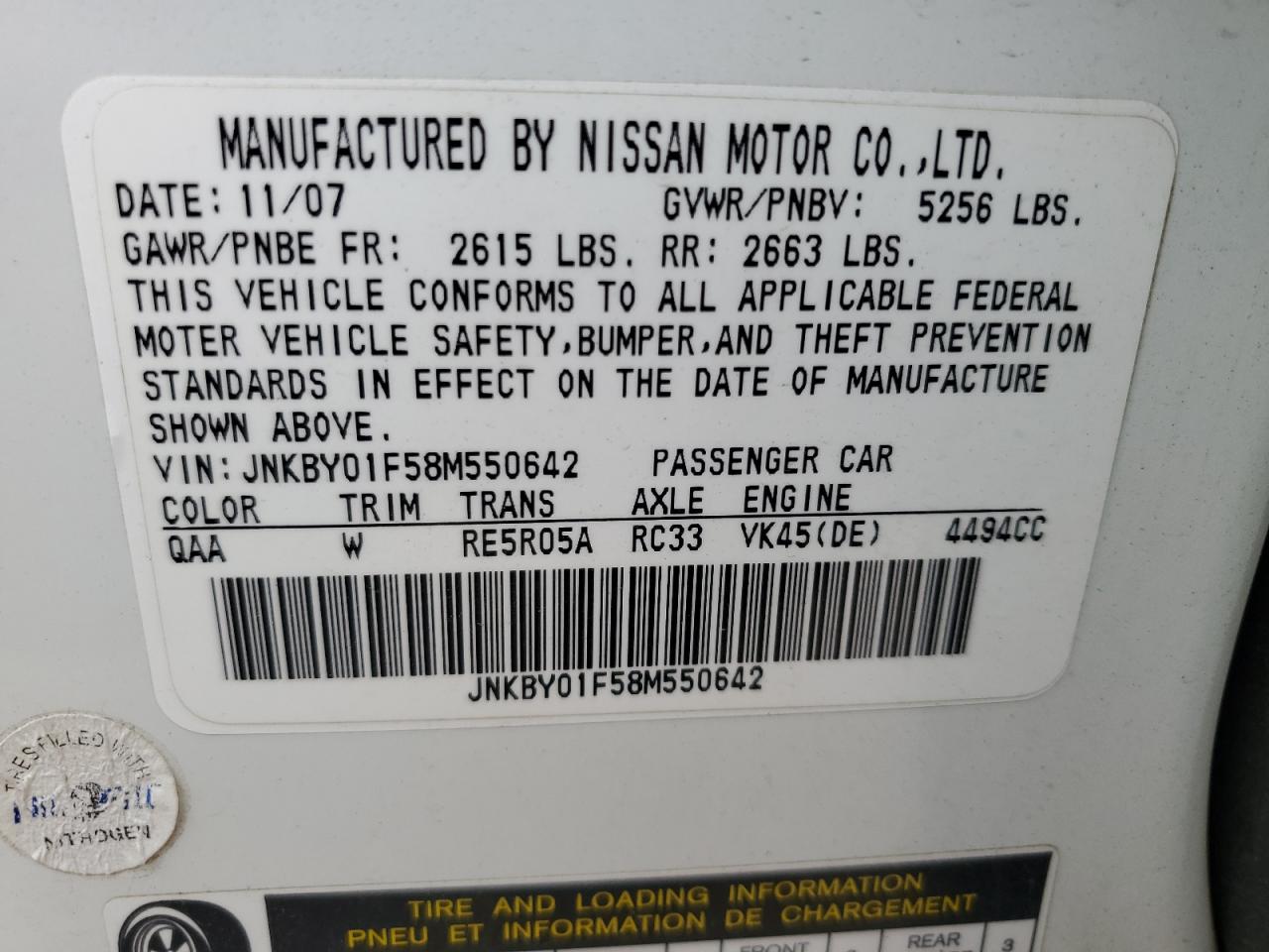 JNKBY01F58M550642 2008 Infiniti M45