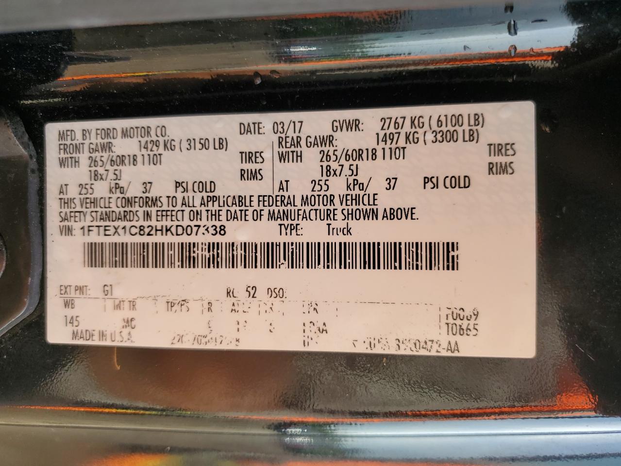 1FTEX1C82HKD07338 FORD F-150 2017