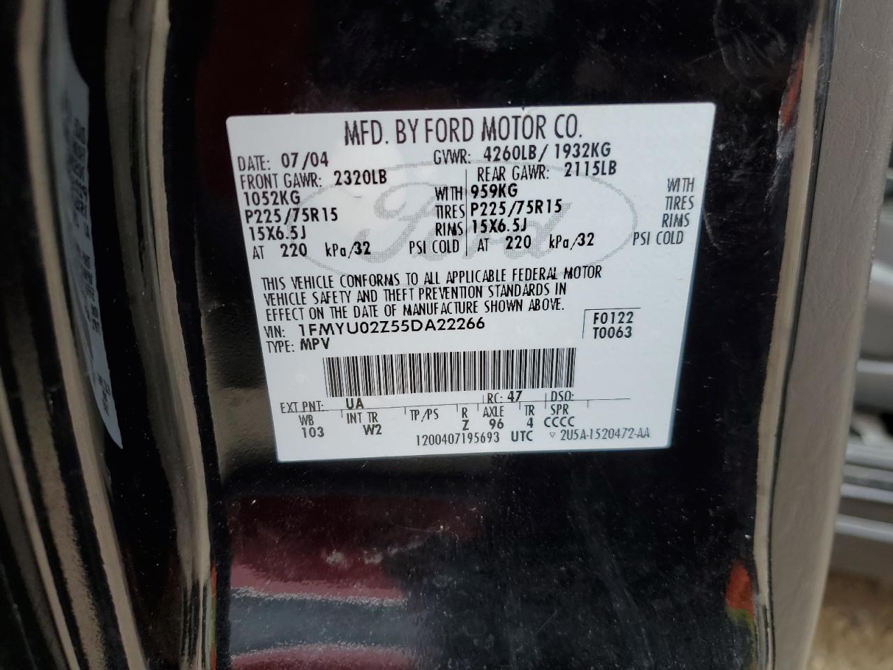 1FMYU02Z55DA22266 2005 Ford Escape Xls