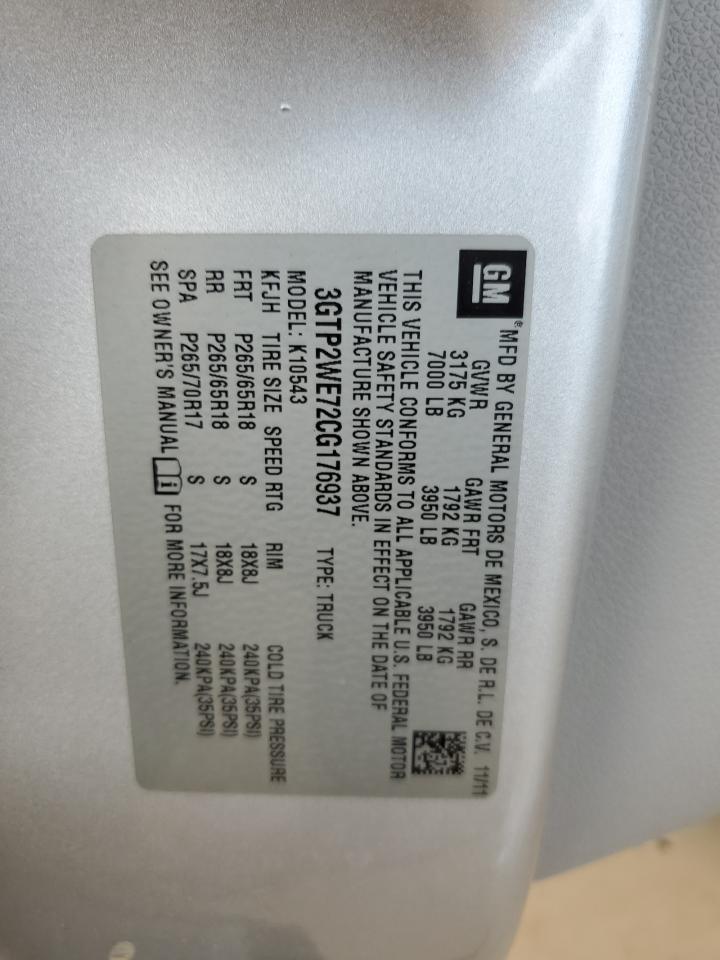 3GTP2WE72CG176937 2012 GMC Sierra K1500 Slt