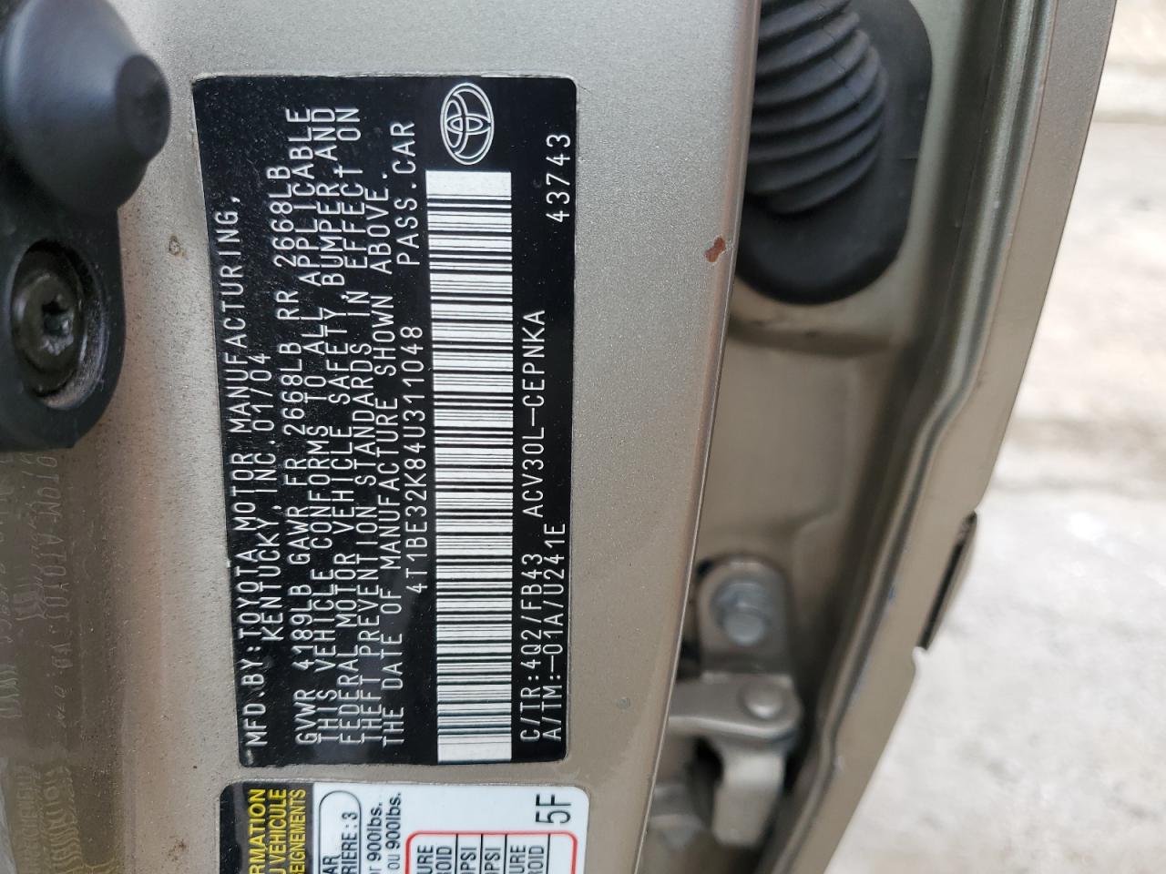 4T1BE32K84U311048 2004 Toyota Camry Le