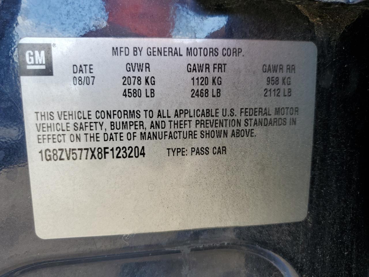 1G8ZV577X8F123204 2008 Saturn Aura Xr