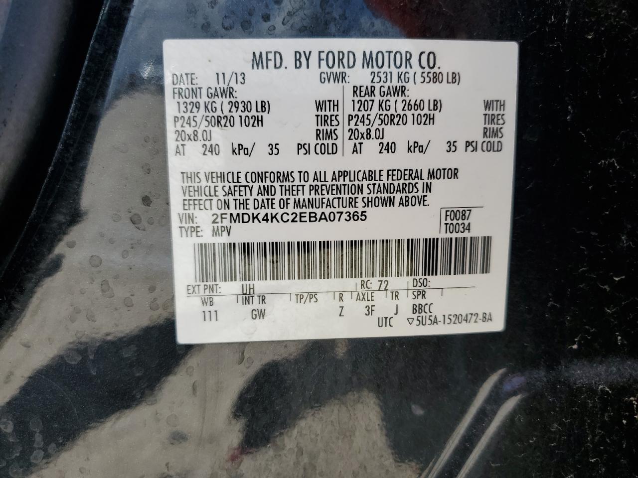 2FMDK4KC2EBA07365 2014 Ford Edge Limited