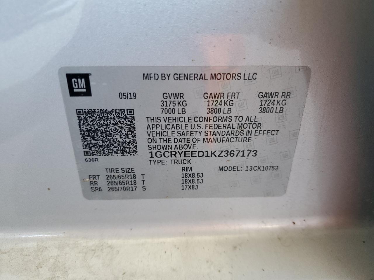1GCRYEED1KZ367173 CHEVROLET ALL Models 2019