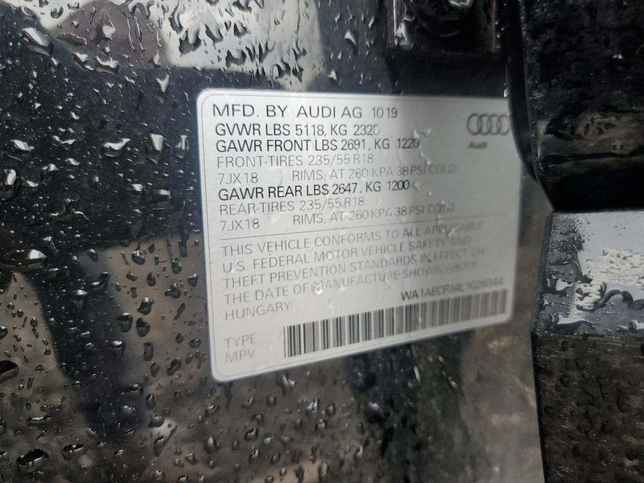 WA1AECF34L1026344 2020 Audi Q3 Premium