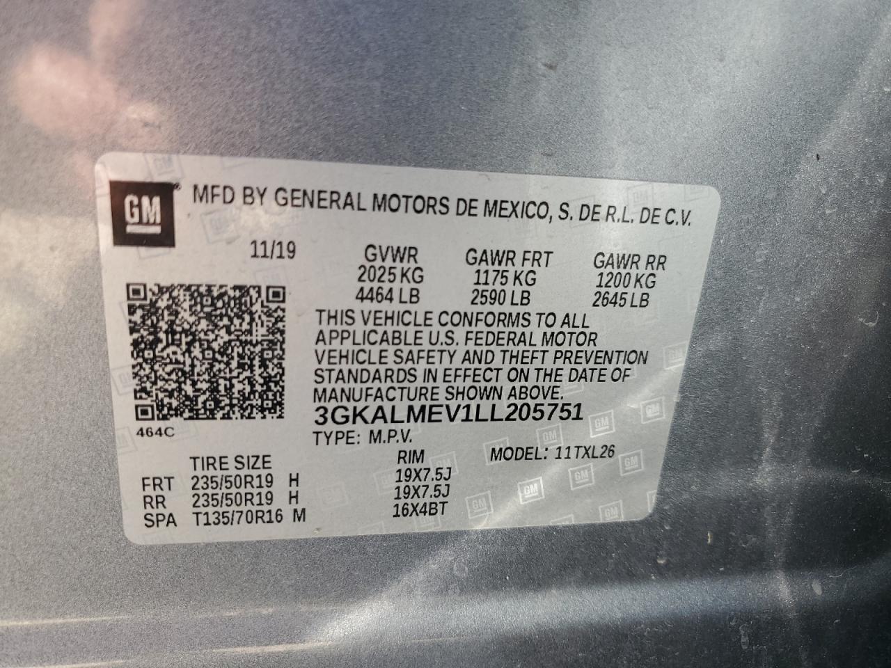 3GKALMEV1LL205751 2020 GMC Terrain Sle