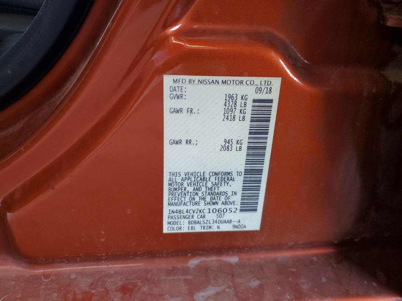 1N4BL4CV2KC106052 NISSAN ALTIMA 2019