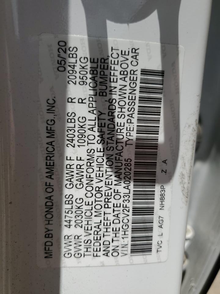 1HGCV2F33LA020285 HONDA ACCORD 2020