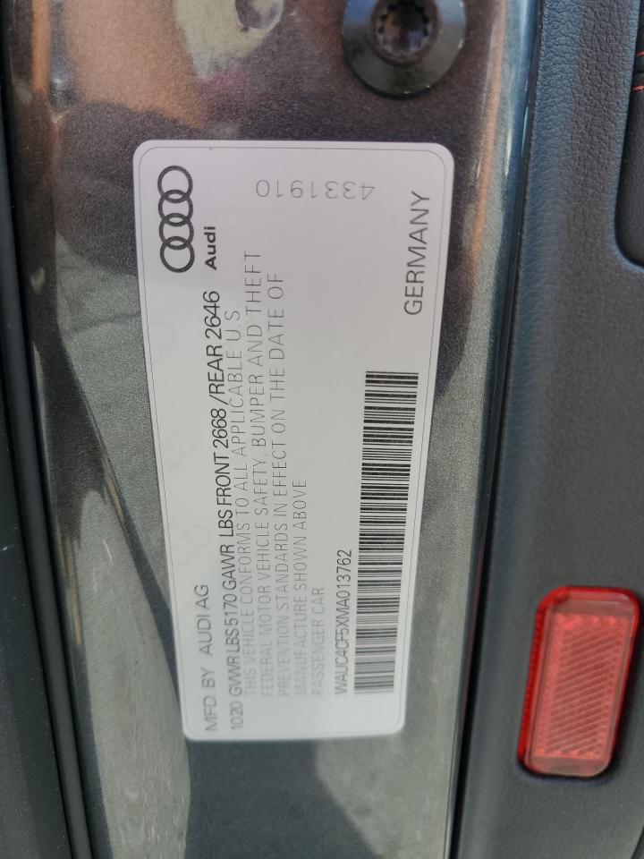 WAUC4CF5XMA013762 2021 Audi S5 Premium Plus